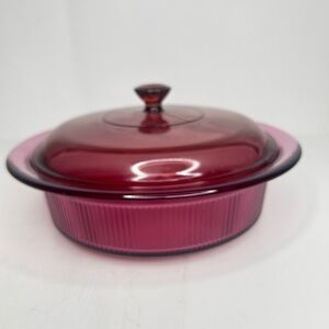 Vintage Pyrex Visions Cranberry Glass Casserole Dish Lid 10”